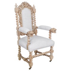 Antique Belgian Ornate Oak Armchair