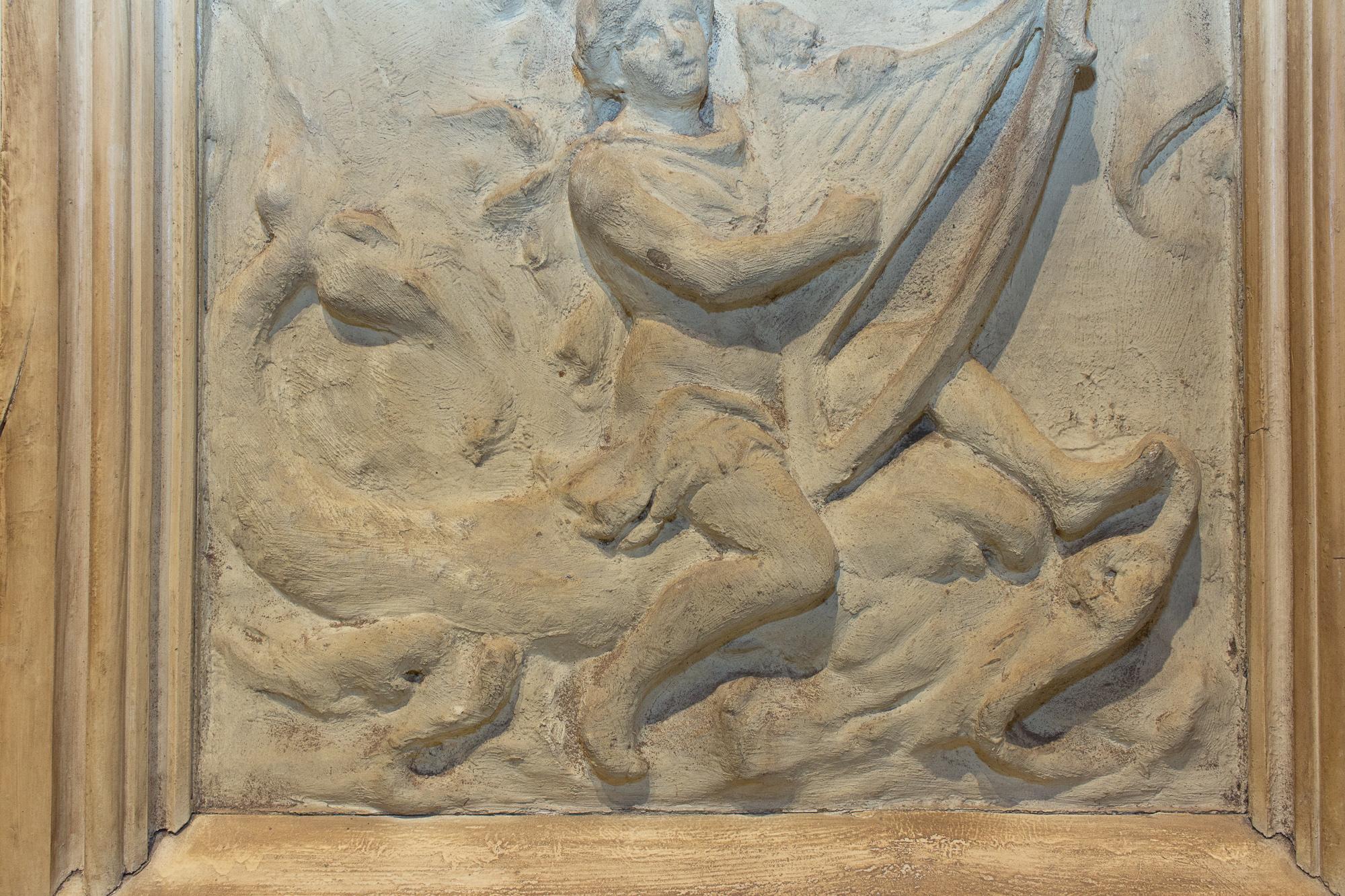 Antique Belgian Plaster Panel with Mythological Imagery In Good Condition In Houston, TX