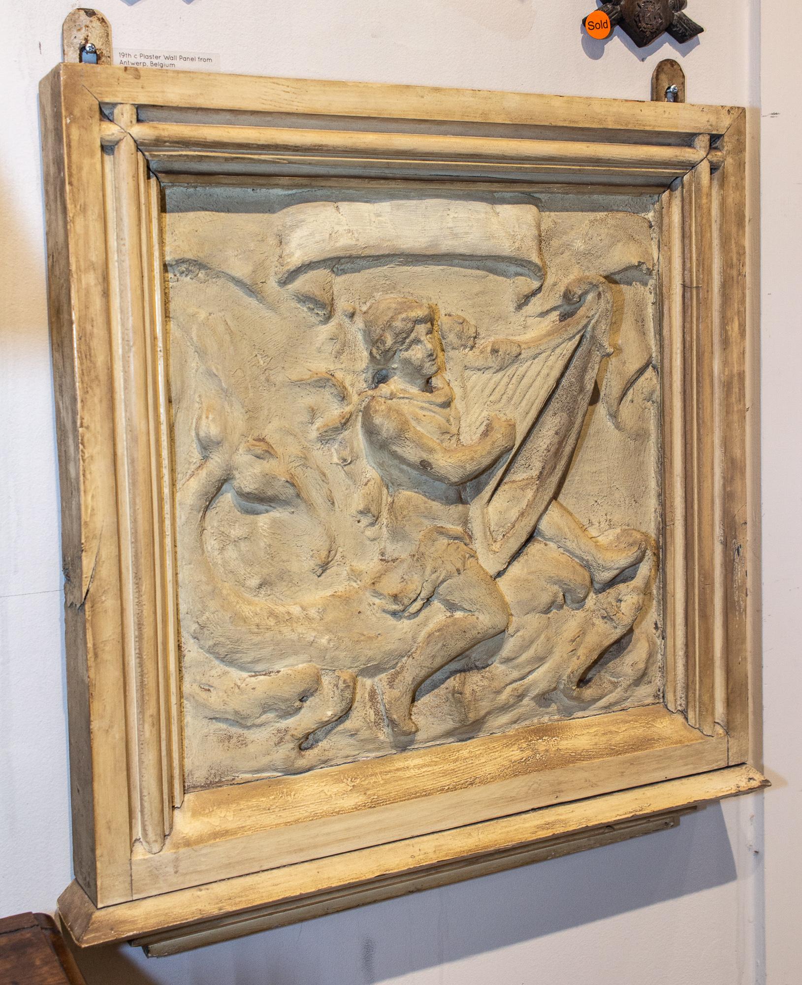Antique Belgian Plaster Panel with Mythological Imagery 2