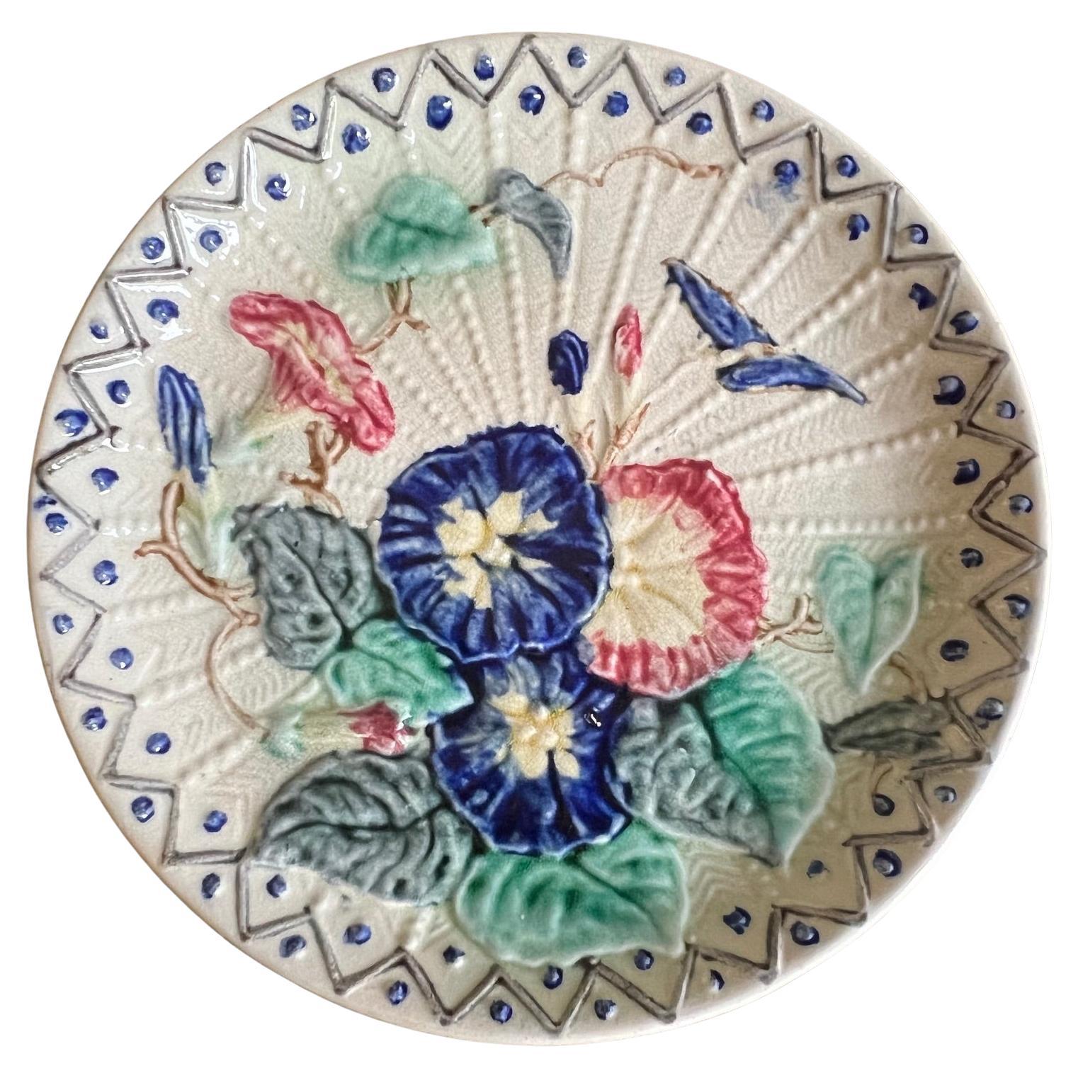 Antique Belgian Plate "Morning Glory" by Wasmuel, C. 1890 For Sale