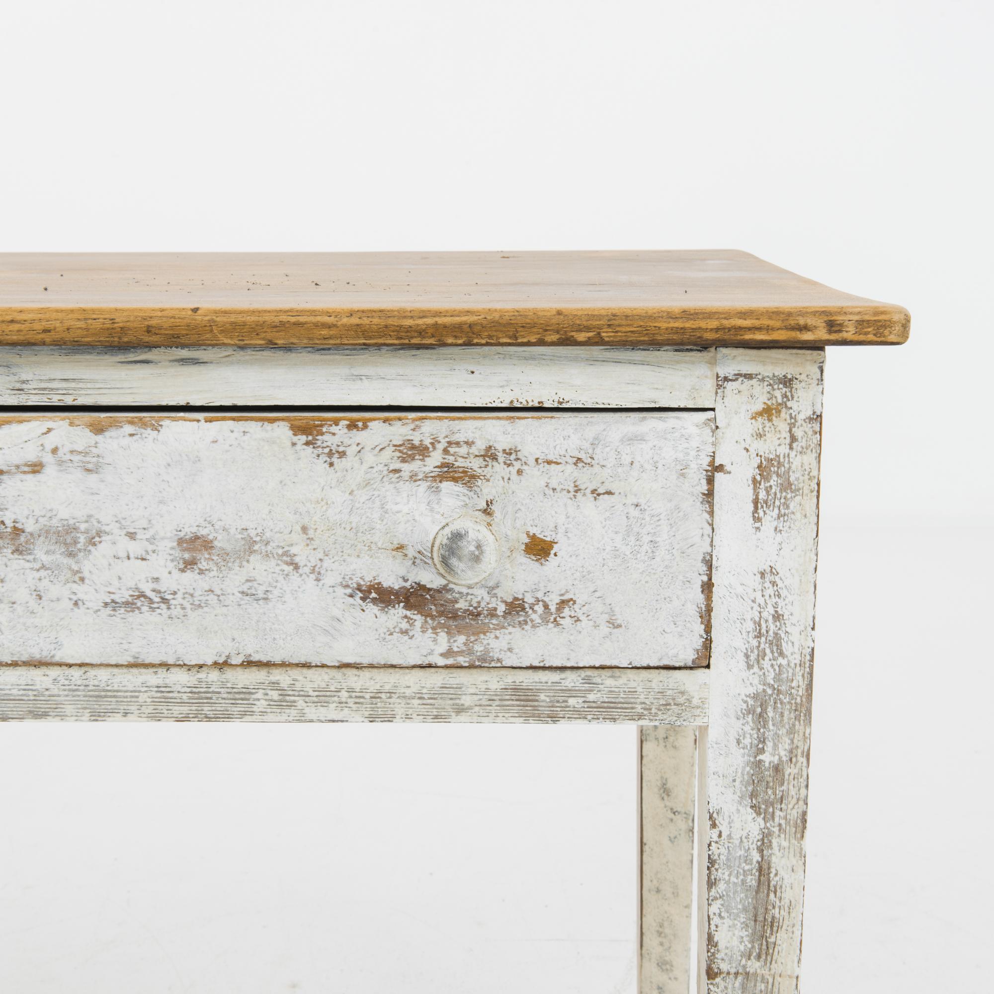 Wood Antique Belgian Rustic Painted Side Table