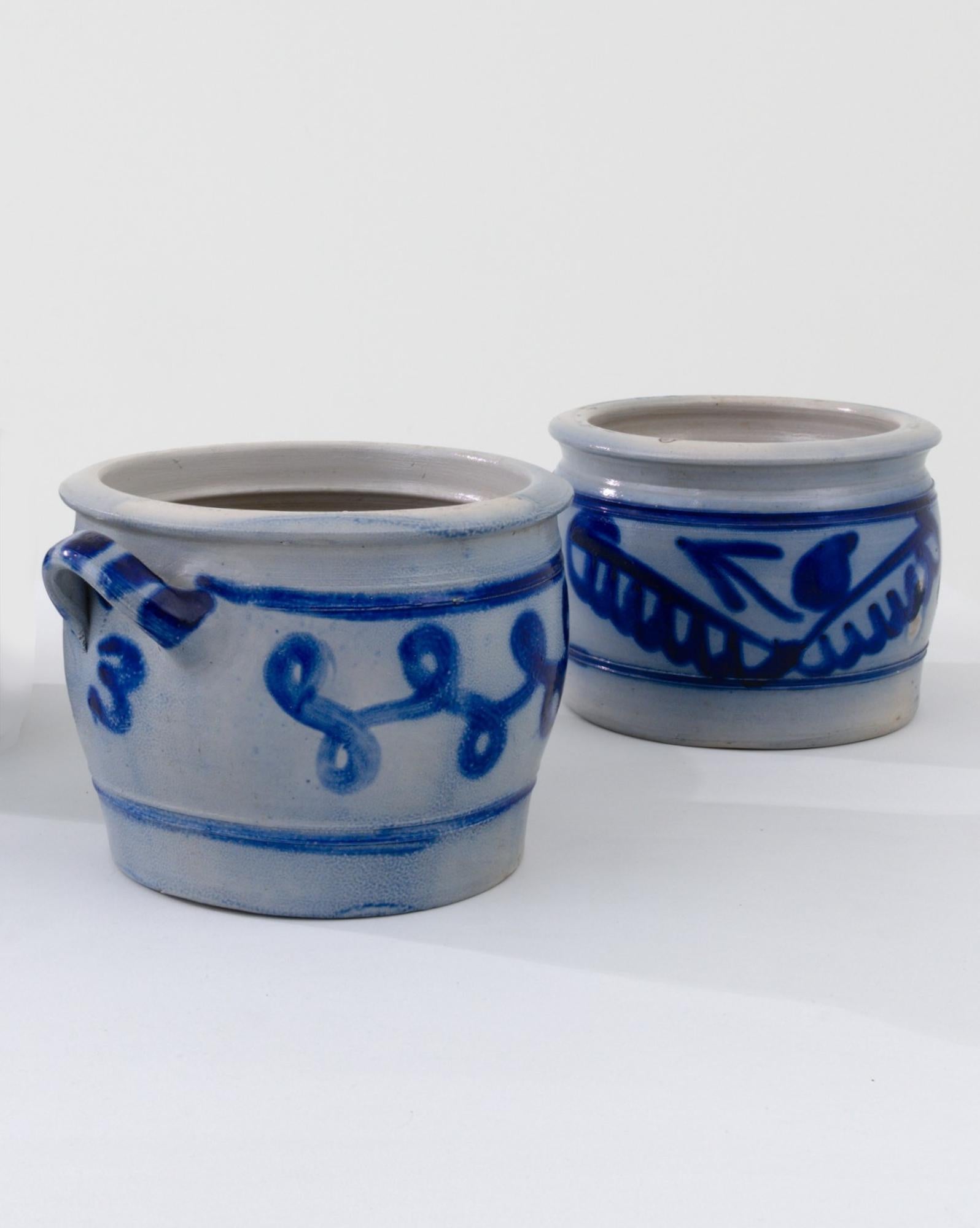 Antique Belgian Salt Glaze Country Pots, Set of Three In Good Condition In High Point, NC