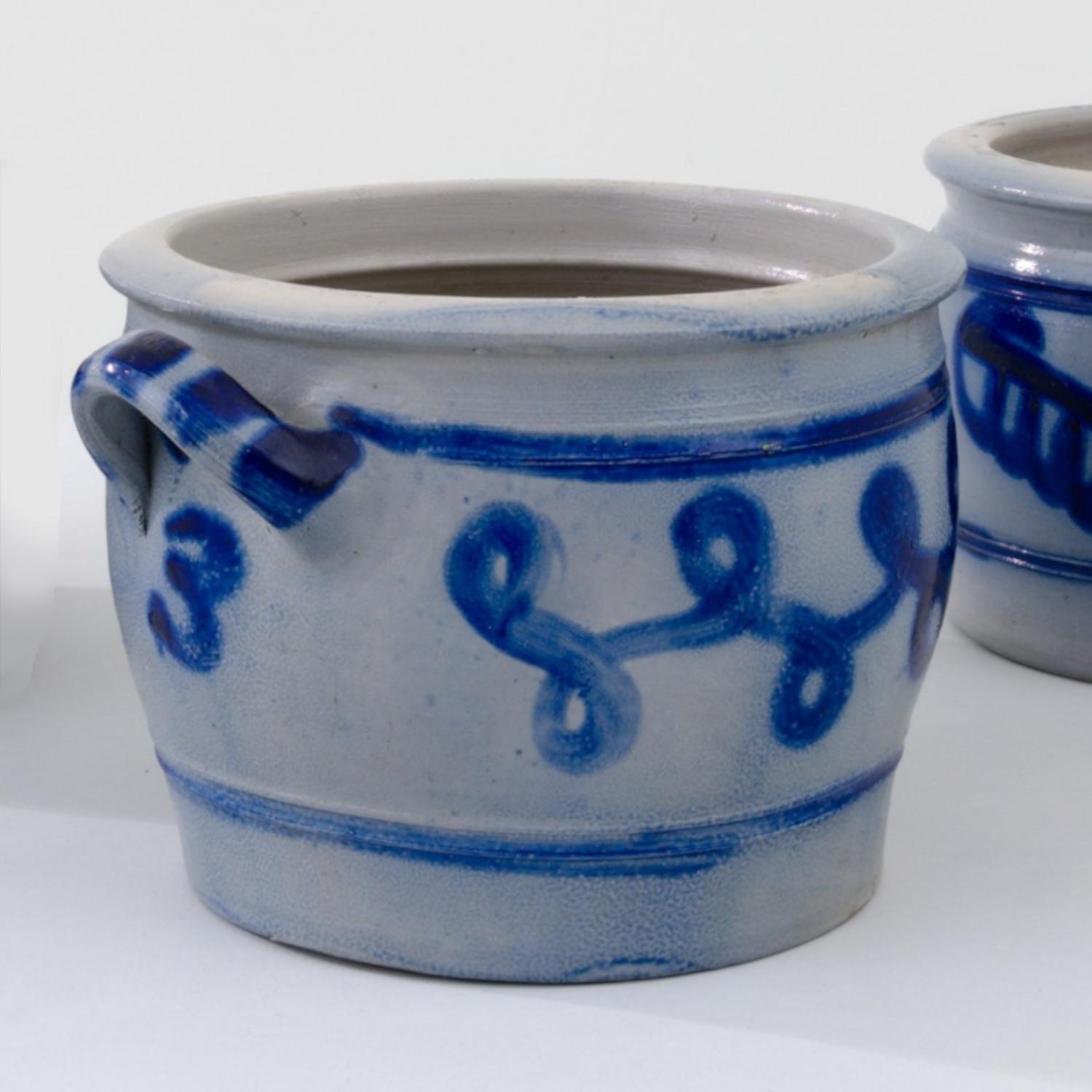 Early 20th Century Antique Belgian Salt Glaze Country Pots, Set of Three