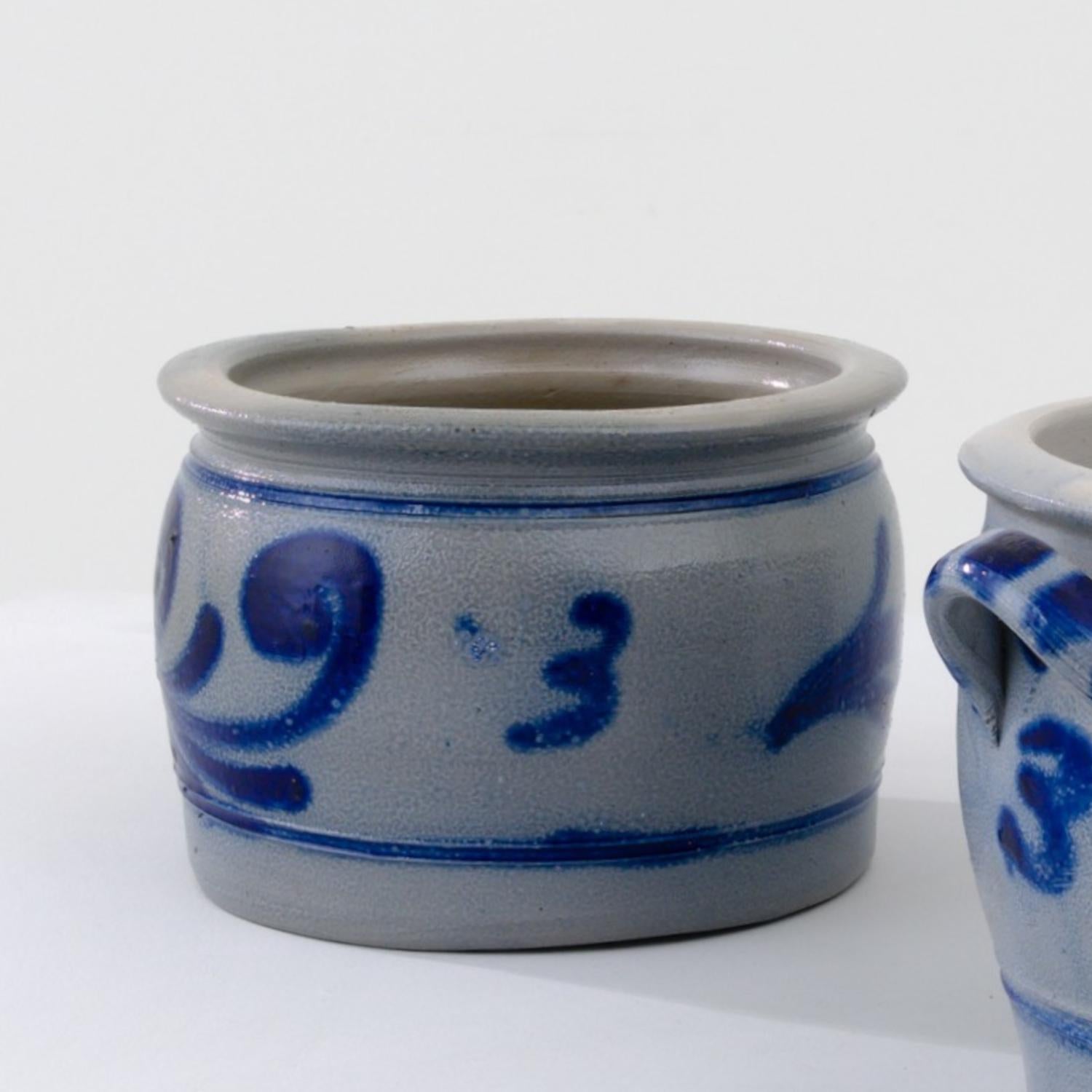 Ceramic Antique Belgian Salt Glaze Country Pots, Set of Three