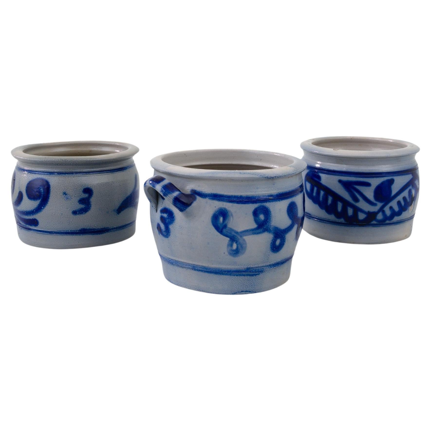 Antique Belgian Salt Glaze Country Pots, Set of Three