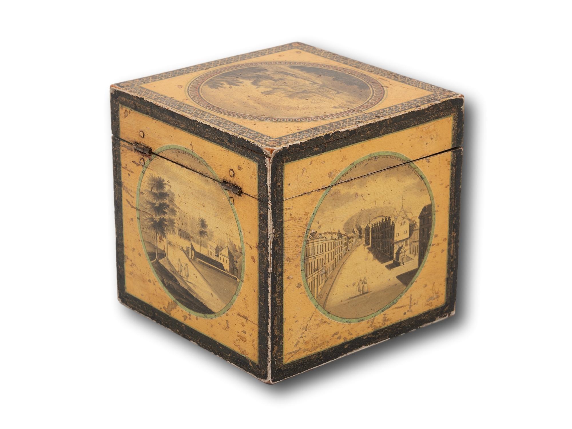 Depicting Various Spa Scenes

From our Tea Caddy collection, we are delighted to introduce this superb Belgian Spa Tea Caddy. The Tea Caddy of square form made from Sycamore is beautifully decorated with a yellow-painted ground having depicting five