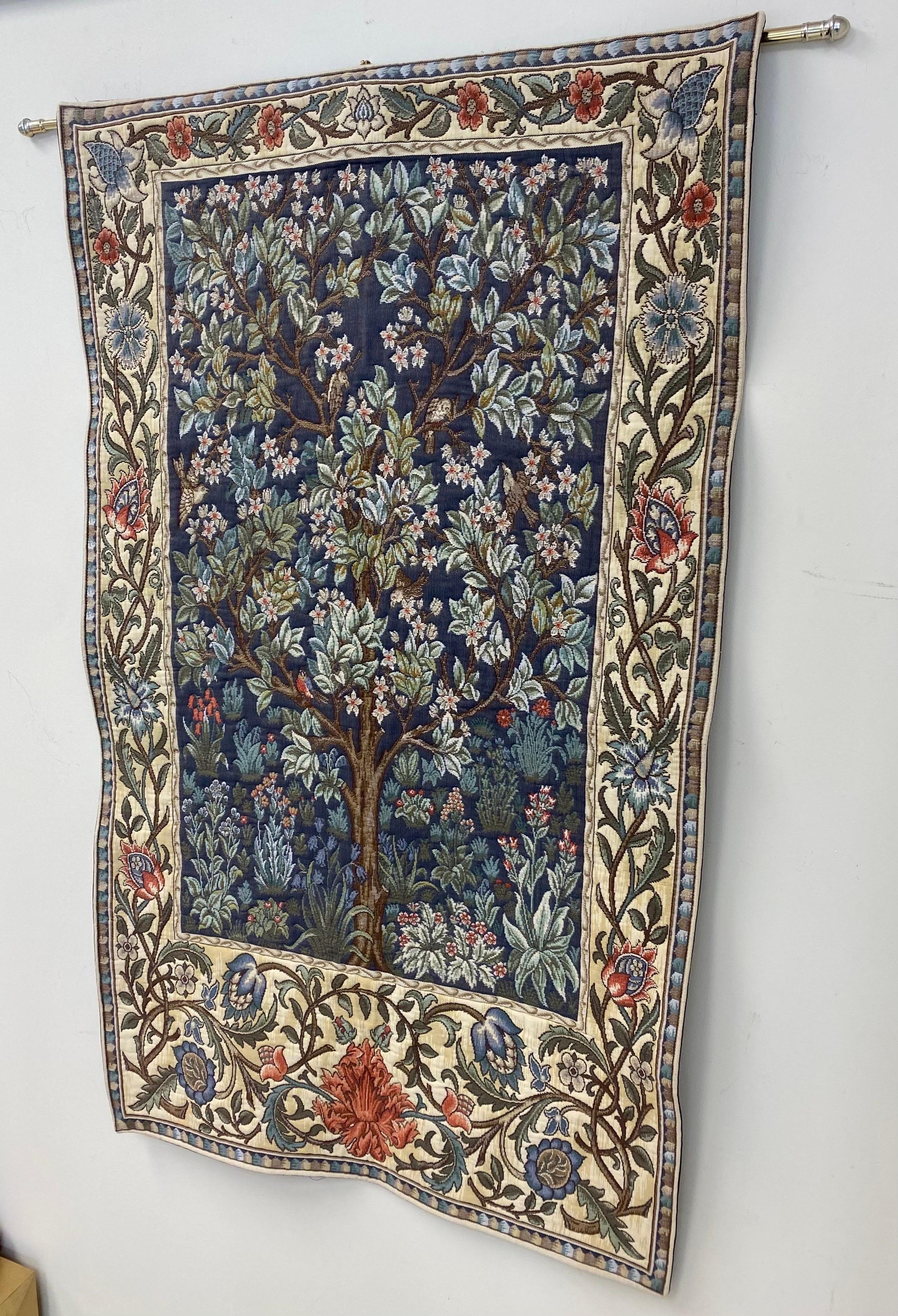 Antique Belgian Tapestry Tree of Life Portiere  1