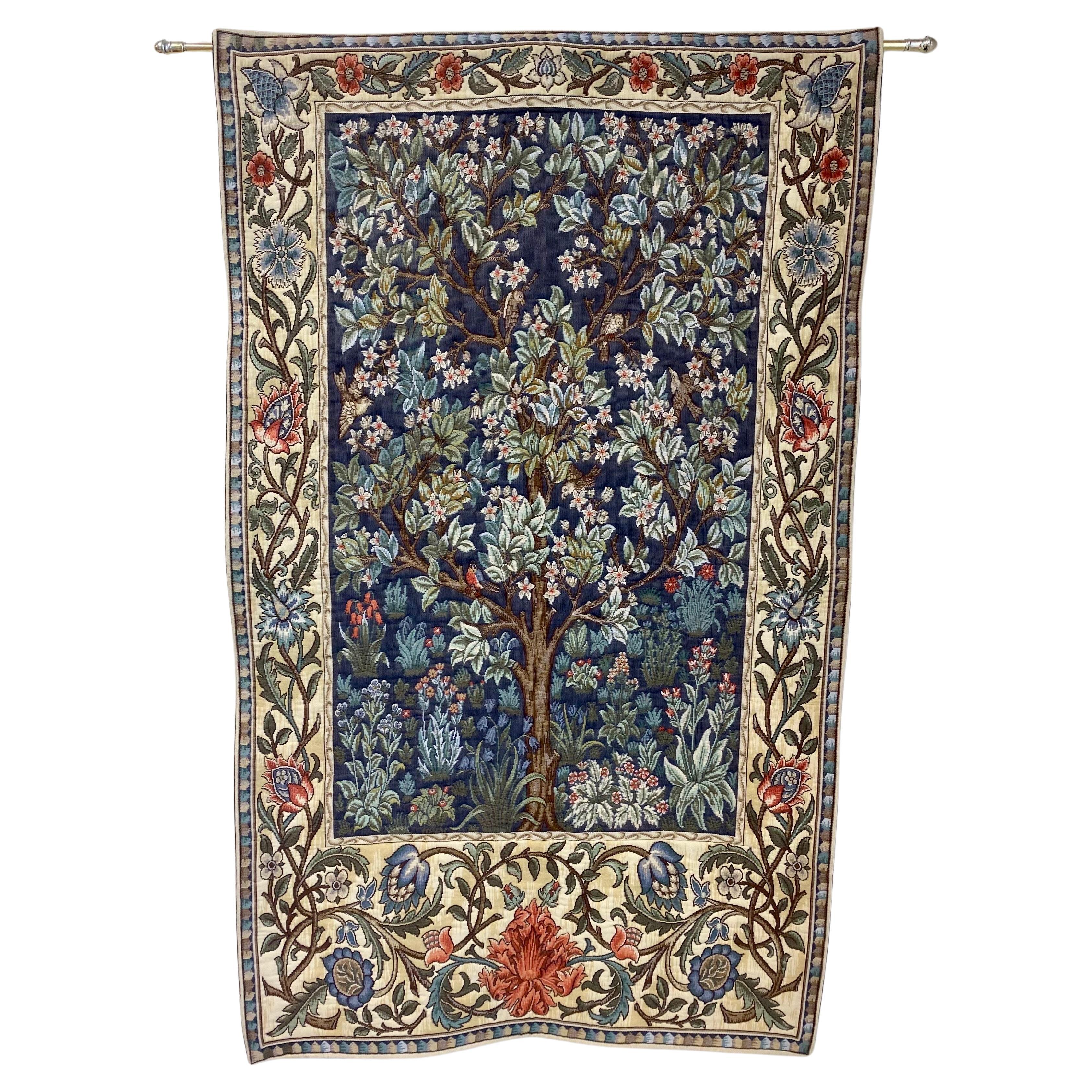 Antique Belgian Tapestry Tree of Life Portiere 
