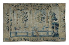 Antique Belgian Tapestry with Garden Landscape and Bird Pictorials - Rug & Kilim