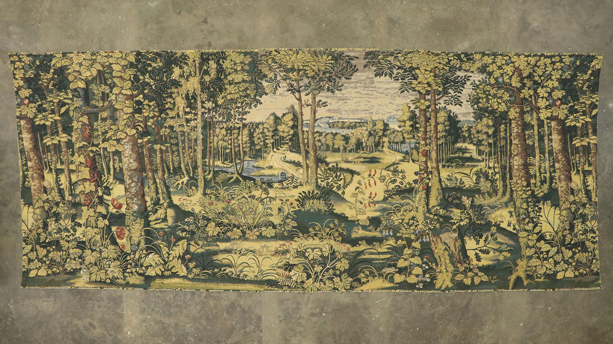 Antique Belgian Verdure Jagaloon Series Tapestry, Royal Hunting Woods In Good Condition For Sale In Dallas, TX
