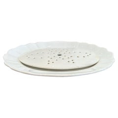 Antiguo Plato Belga Blanco de Ironstone con Plato Escurridor