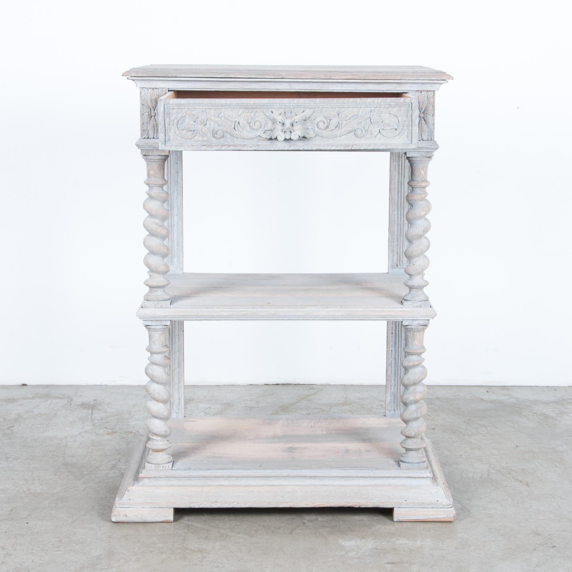 French Provincial Antique Belgian Whitewashed Console Table