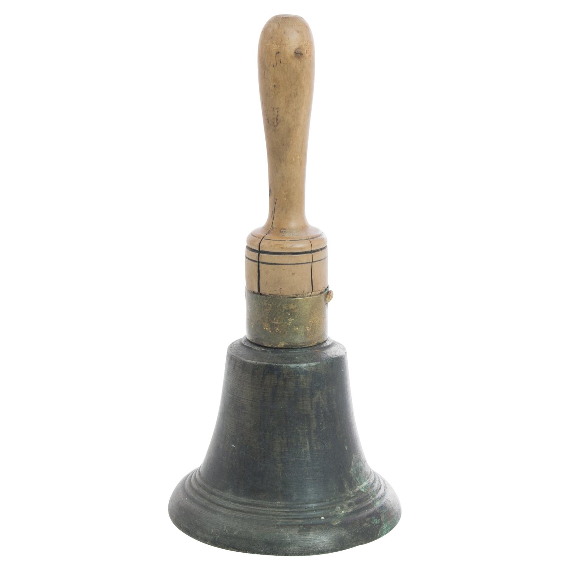Antique Belgian Wooden Handled Dinner Bell
