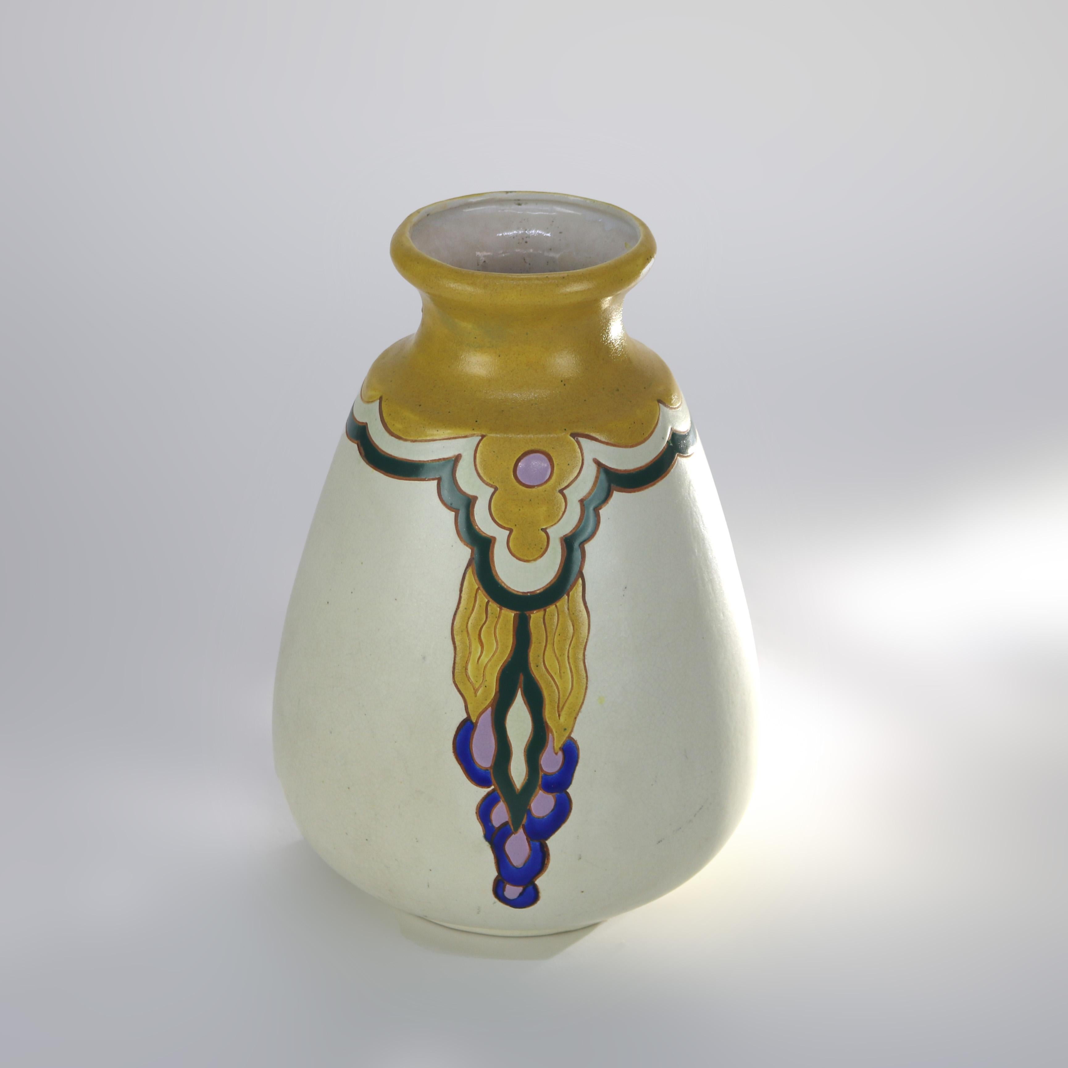 Art Déco Antico vaso di ceramica belga Art Deco a smalto opaco C1930 in vendita