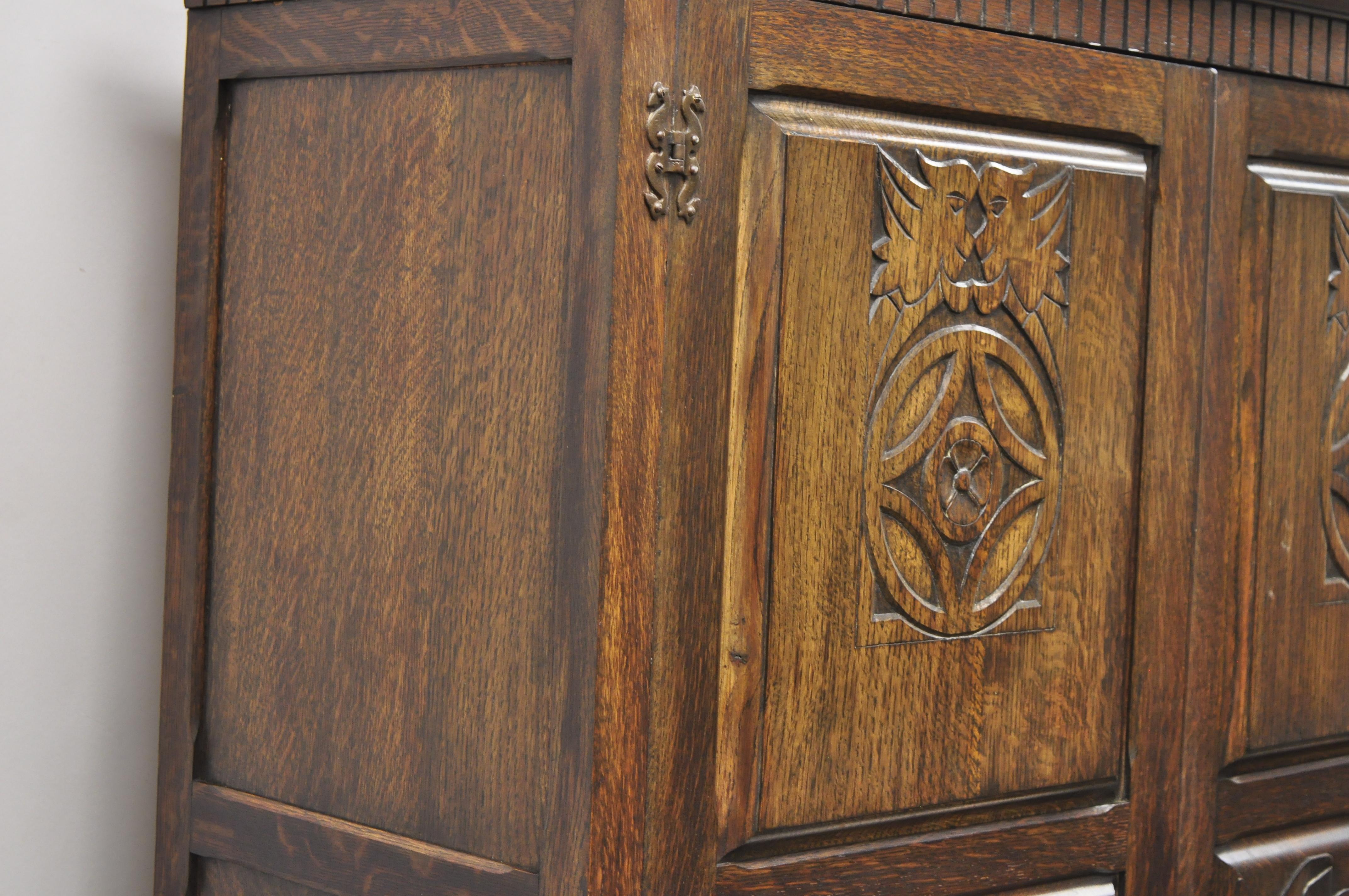 Antique Belgium Renaissance Jacobean Figural Carved Oak Large Wardrobe Cabinet For Sale 4