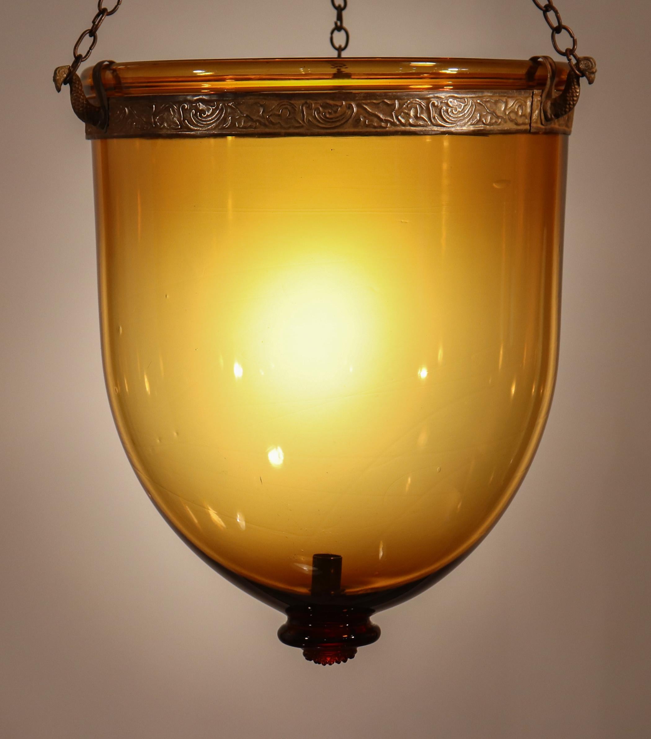 Antique Bell Jar Lantern with Amber Colored Glass 4