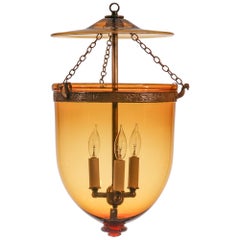 Antique Bell Jar Lantern with Amber Colored Glass