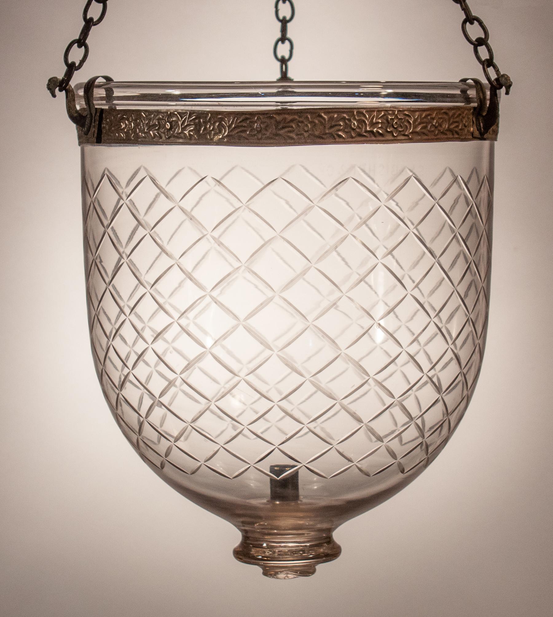 Antique Bell Jar Lantern with Diamond Cut Glass Etching 4