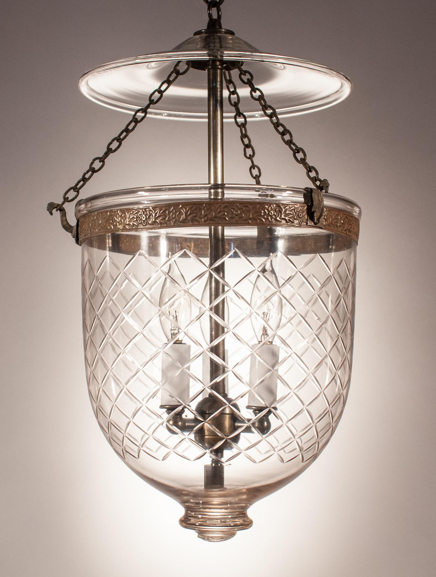 Victorian Antique Bell Jar Lantern with Diamond Cut Glass Etching