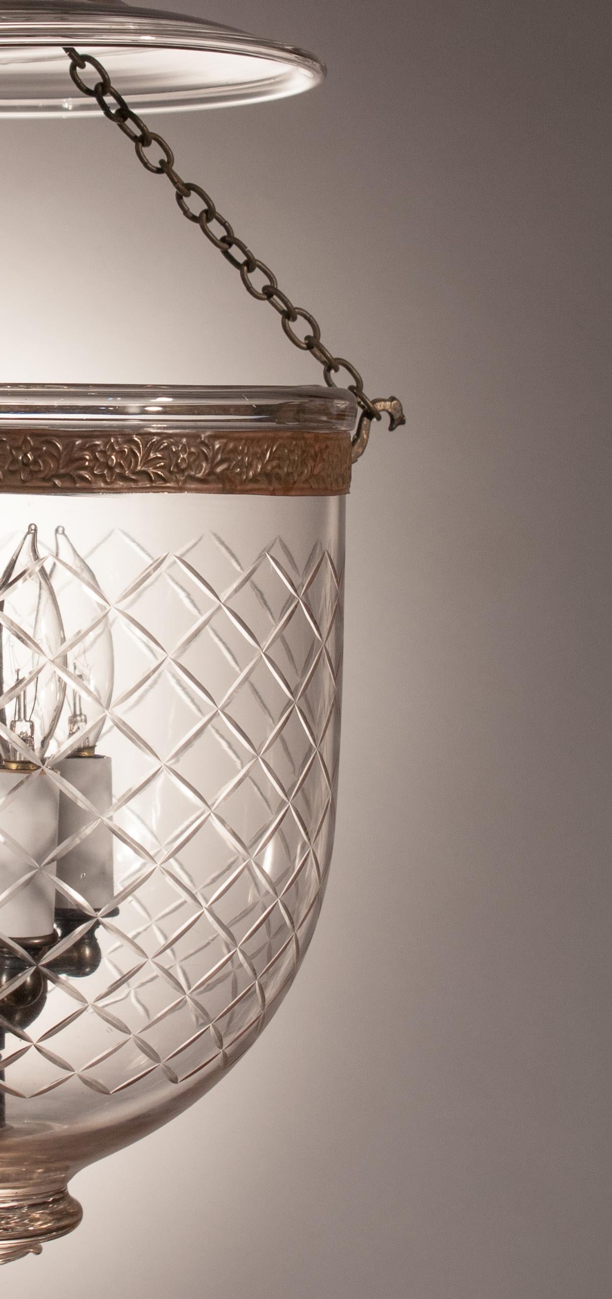 Embossed Antique Bell Jar Lantern with Diamond Cut Glass Etching