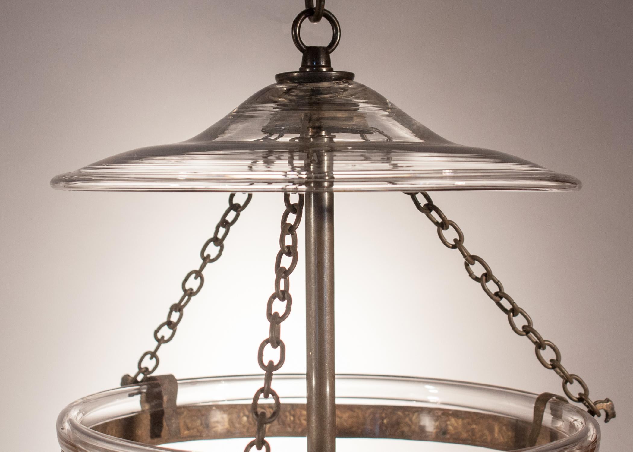 Antique Bell Jar Lantern with Diamond Cut Glass Etching In Good Condition In Heath, MA