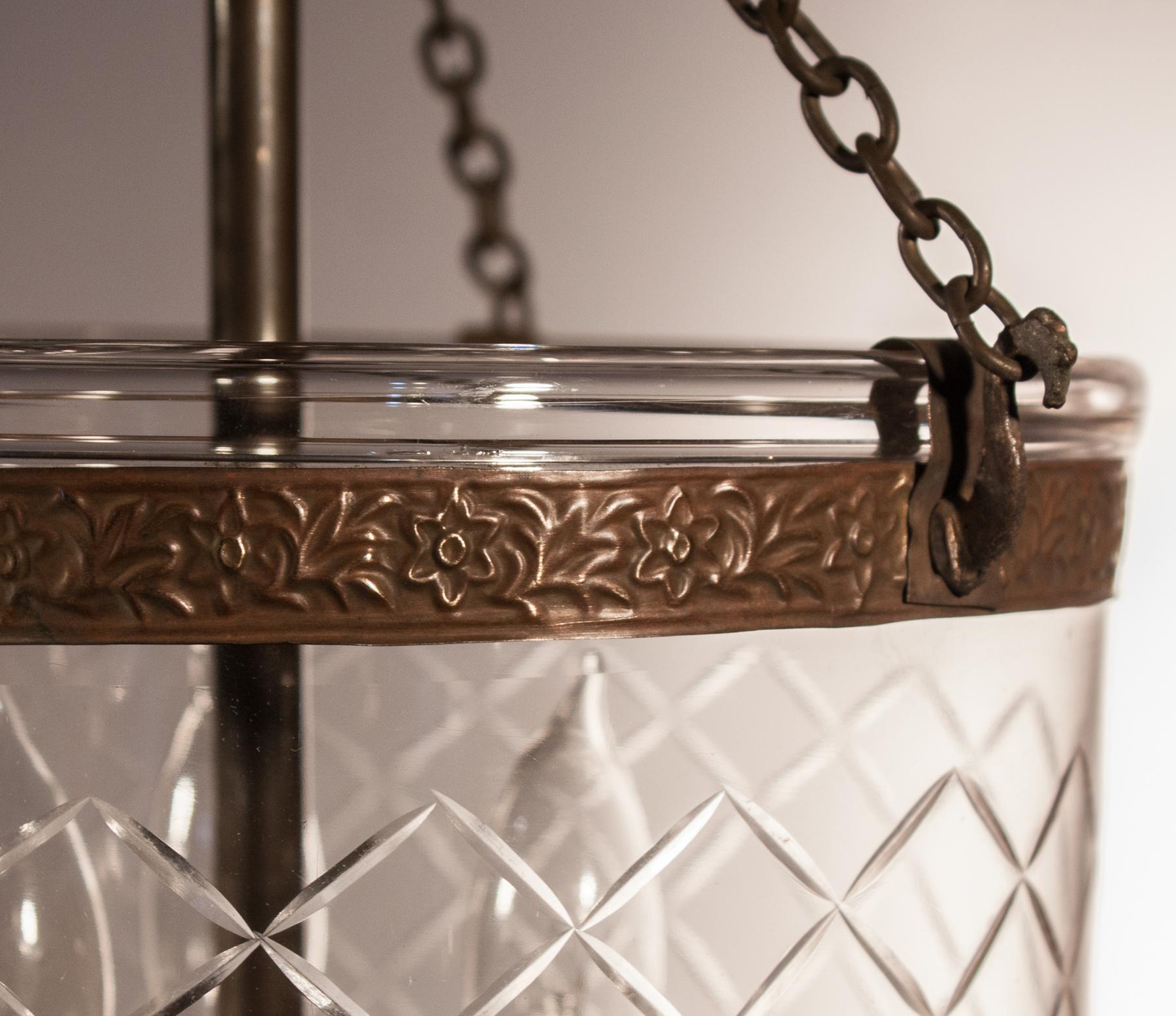 Antique Bell Jar Lantern with Diamond Cut Glass Etching 1