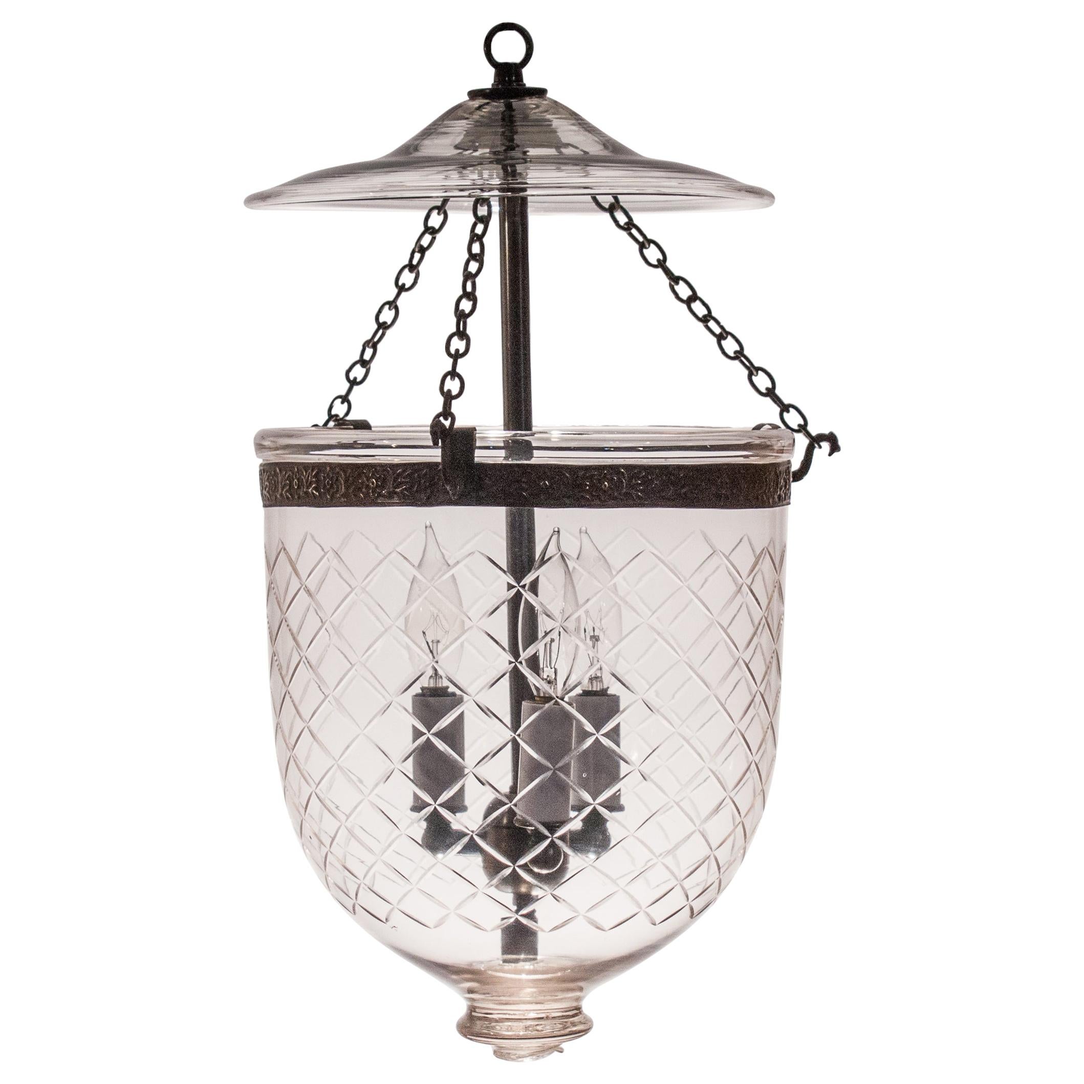 Antique Bell Jar Lantern with Diamond Cut Glass Etching