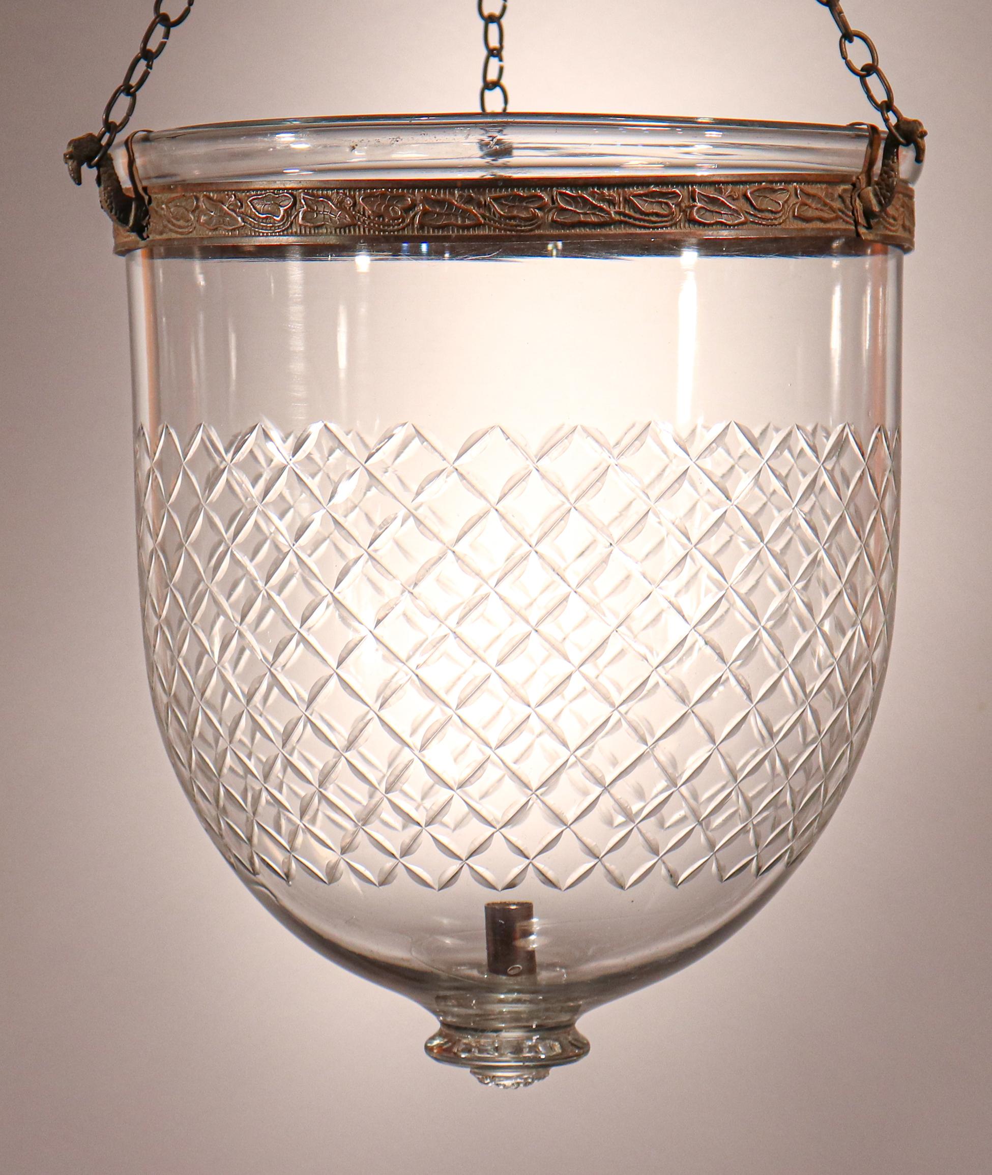Antique Bell Jar Lantern with Diamond Etching 2