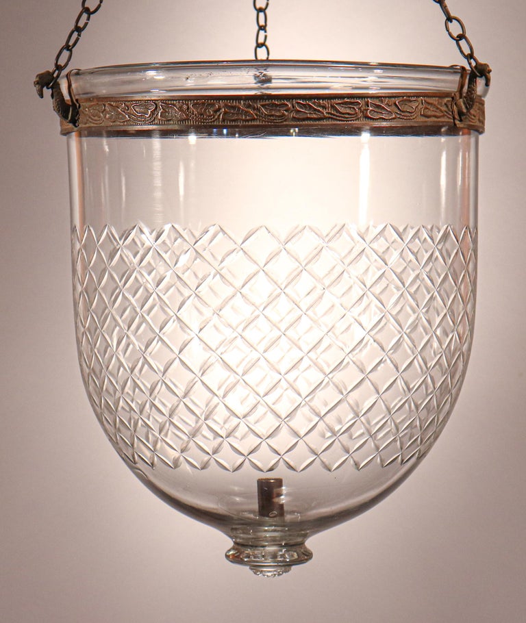 Antique Bell Jar Lantern with Diamond Etching For Sale 2