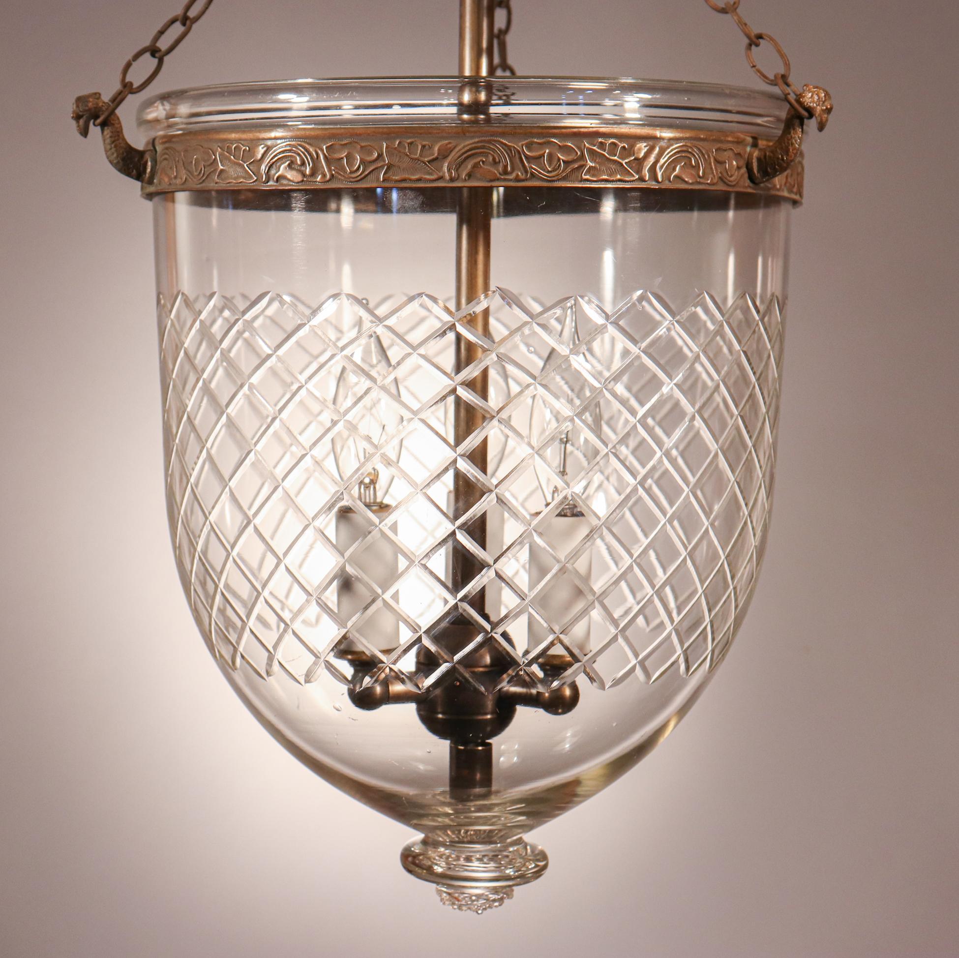Victorian Antique Bell Jar Lantern with Diamond Etching
