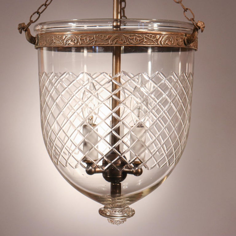 Victorian Antique Bell Jar Lantern with Diamond Etching For Sale