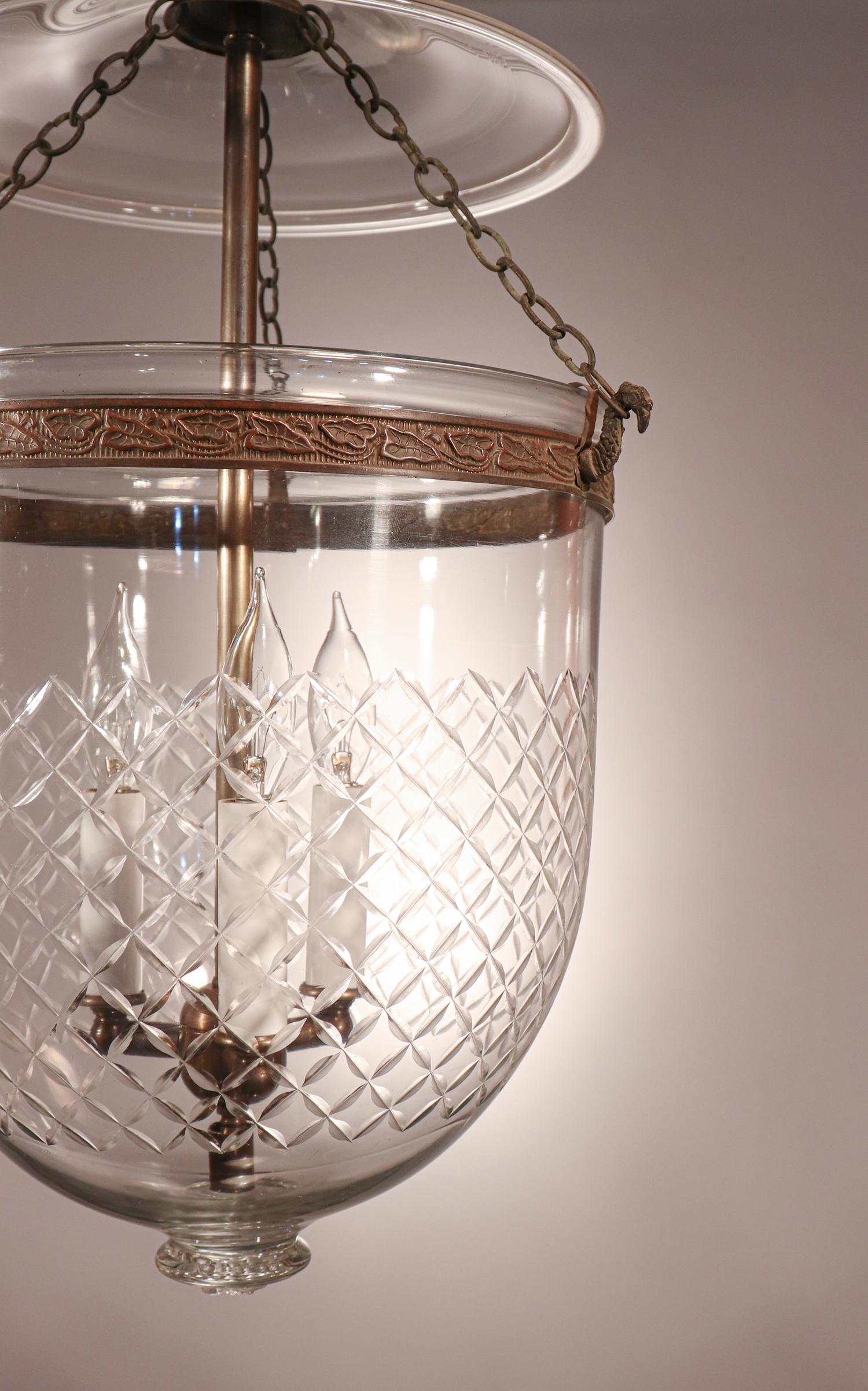 Victorian Antique Bell Jar Lantern with Diamond Etching