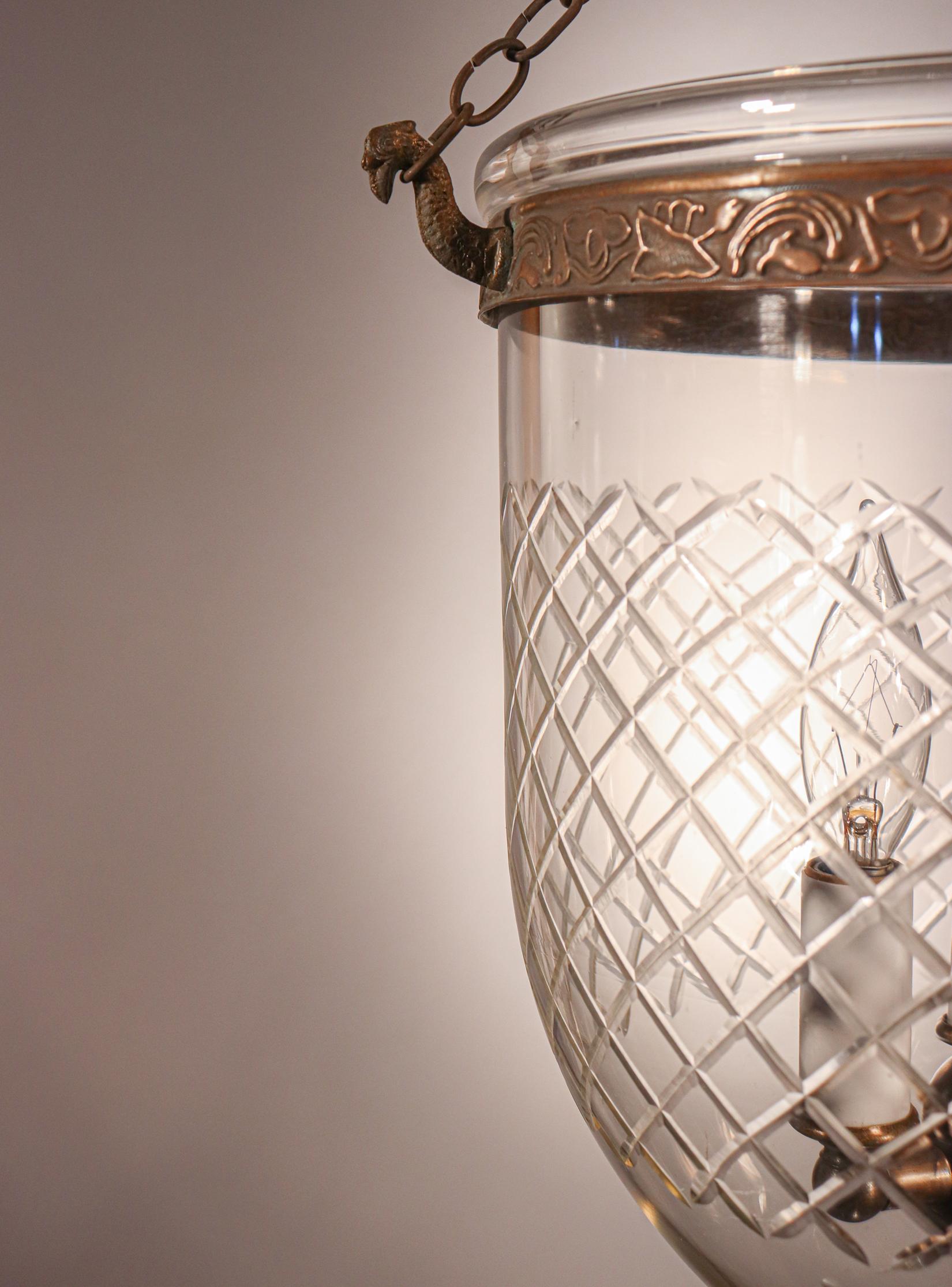 English Antique Bell Jar Lantern with Diamond Etching