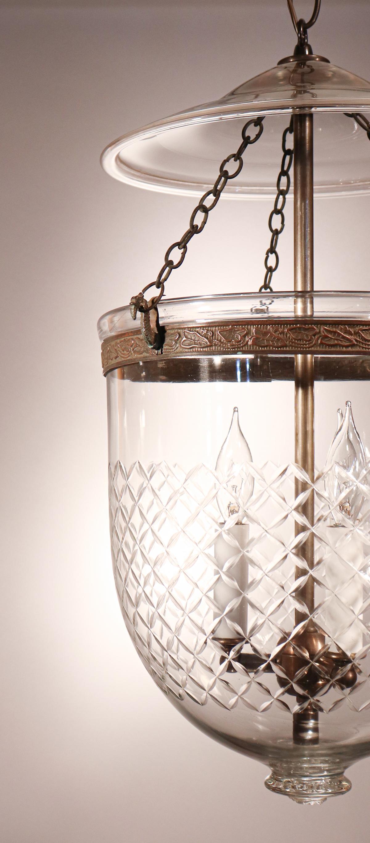 English Antique Bell Jar Lantern with Diamond Etching
