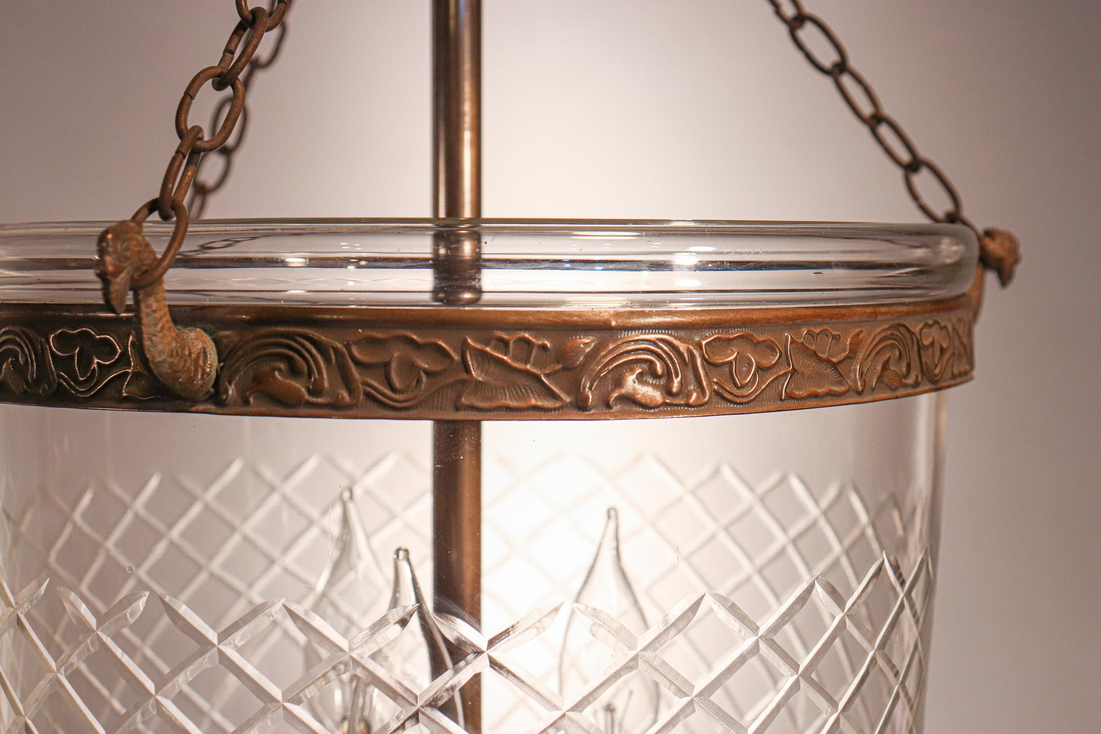 Embossed Antique Bell Jar Lantern with Diamond Etching