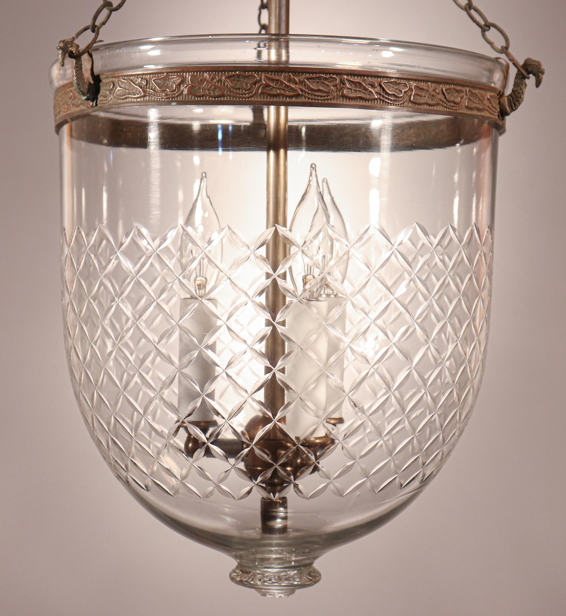 Embossed Antique Bell Jar Lantern with Diamond Etching