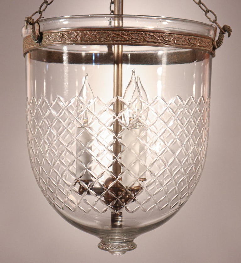 Embossed Antique Bell Jar Lantern with Diamond Etching For Sale