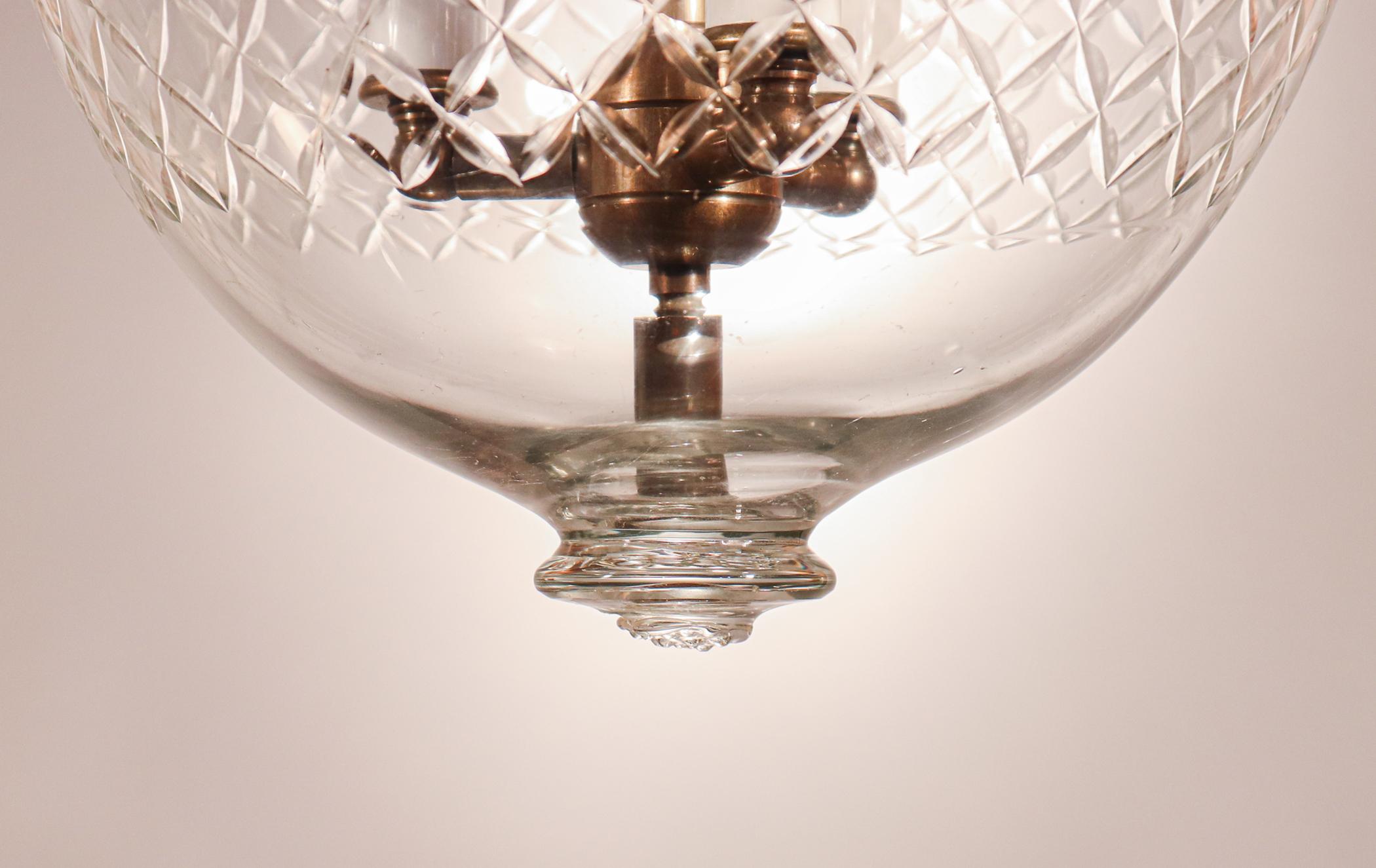 Brass Antique Bell Jar Lantern with Diamond Etching