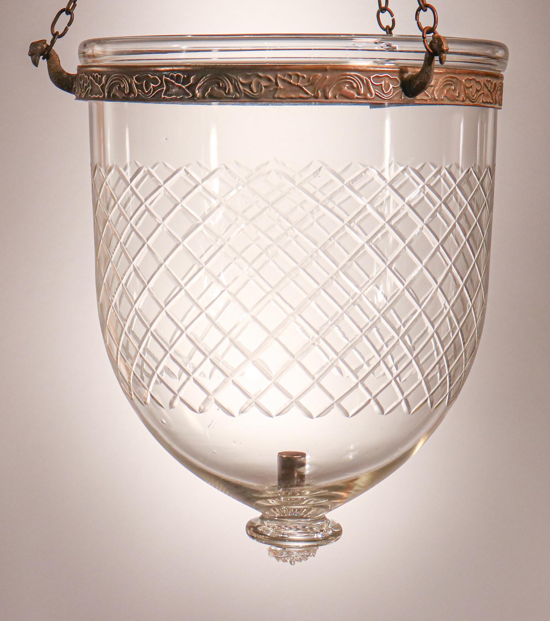 Antique Bell Jar Lantern with Diamond Etching 1