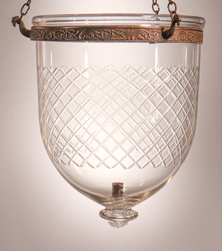 Antique Bell Jar Lantern with Diamond Etching For Sale 1