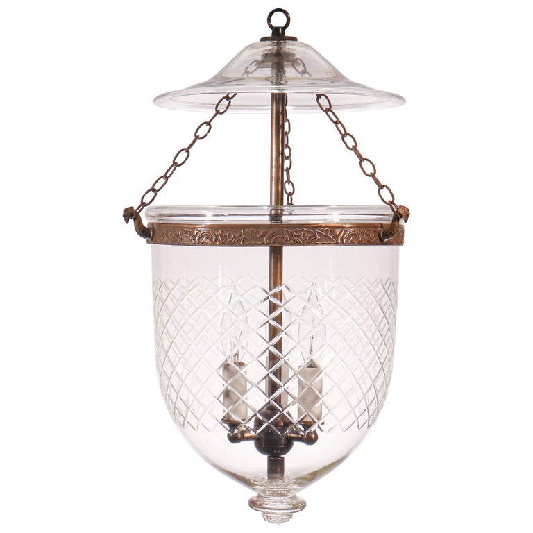 Antique Bell Jar Lantern with Diamond Etching For Sale