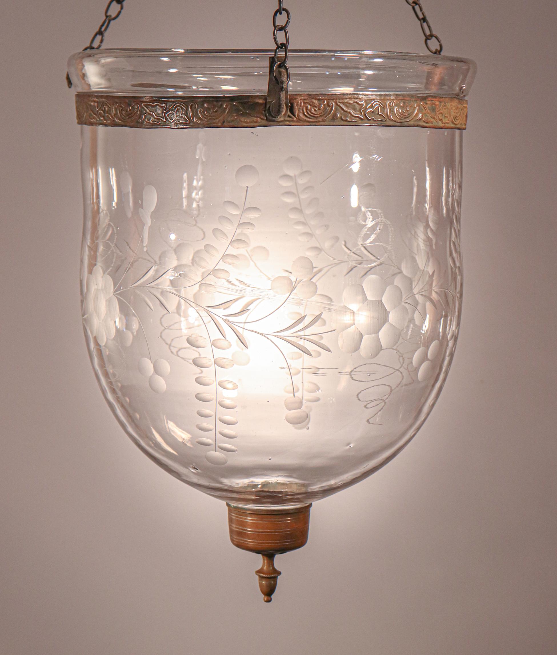 Antique Bell Jar Lantern with Etched Floral Motif 3