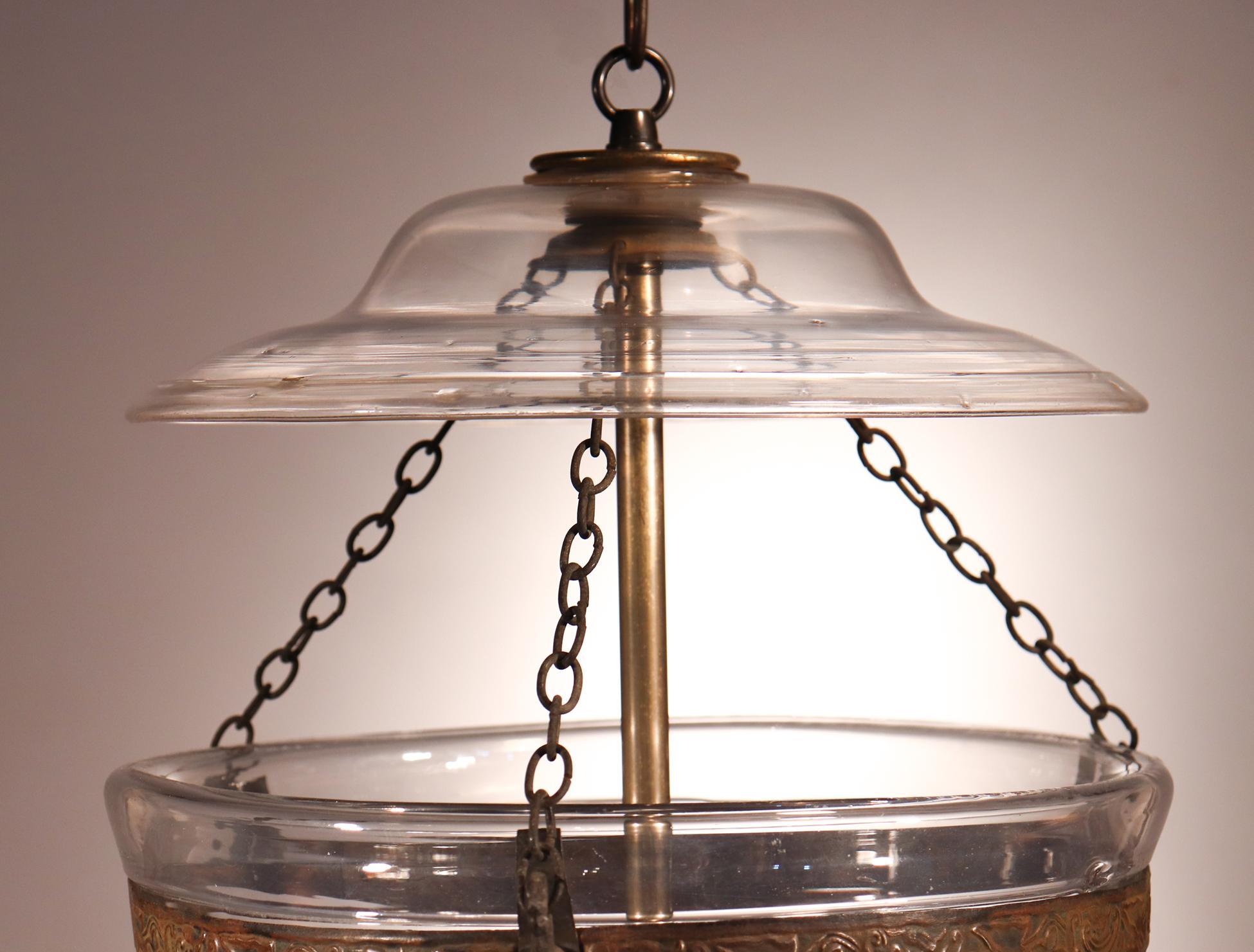 Brass Antique Bell Jar Lantern with Etched Floral Motif