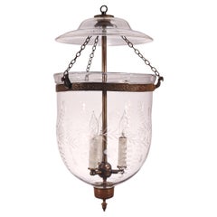 Antique Bell Jar Lantern with Etched Floral Motif