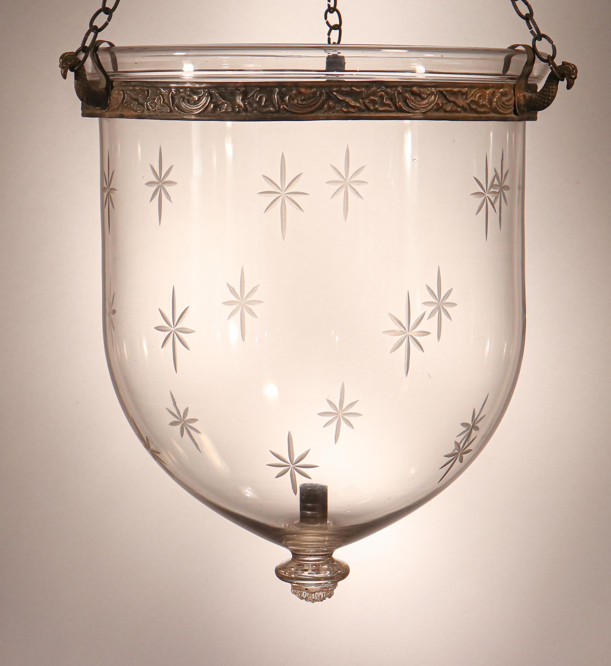 Antique Bell Jar Lantern with Etched Stars 3