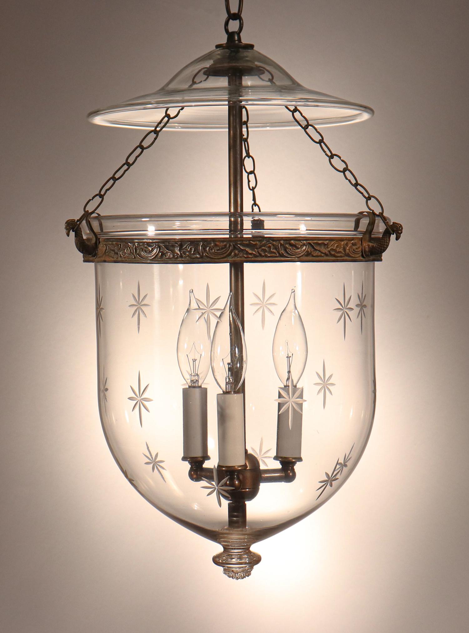 Victorian Antique Bell Jar Lantern with Etched Stars