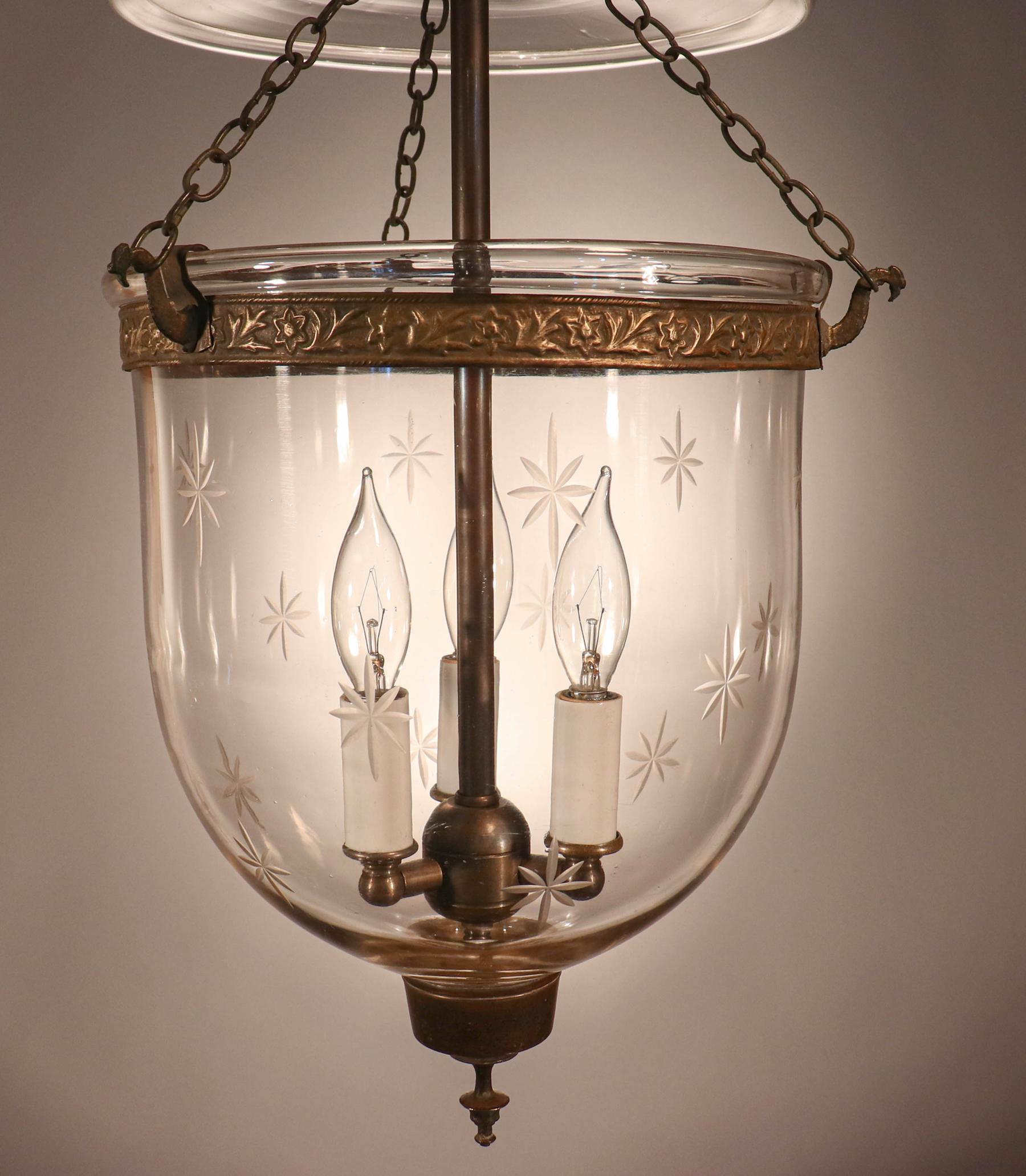 High Victorian Antique Bell Jar Lantern with Etched Stars