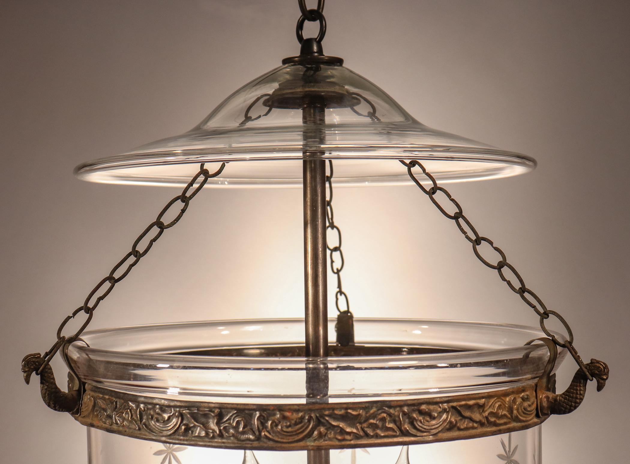 19th Century Antique Bell Jar Lantern with Etched Stars