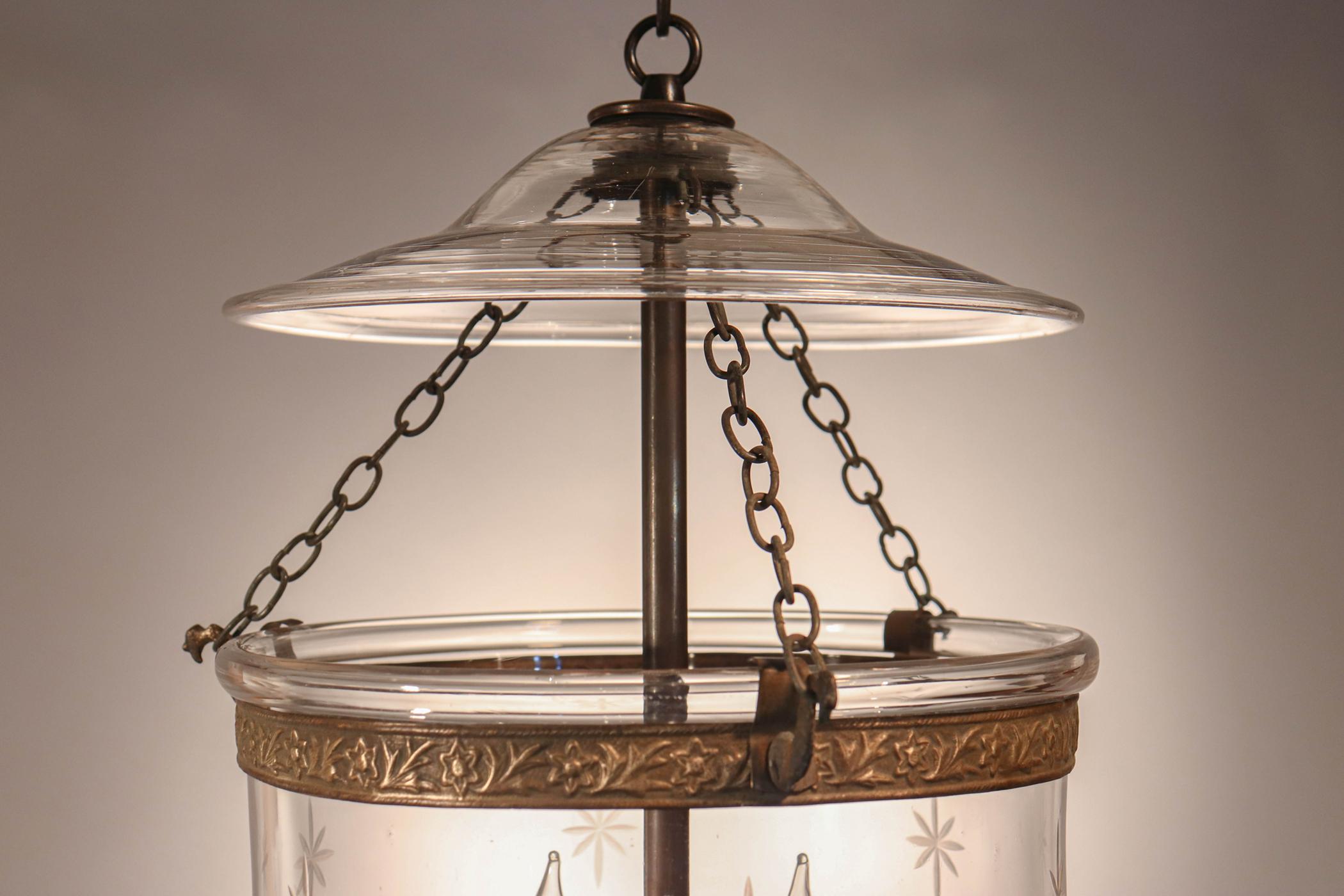 Brass Antique Bell Jar Lantern with Etched Stars
