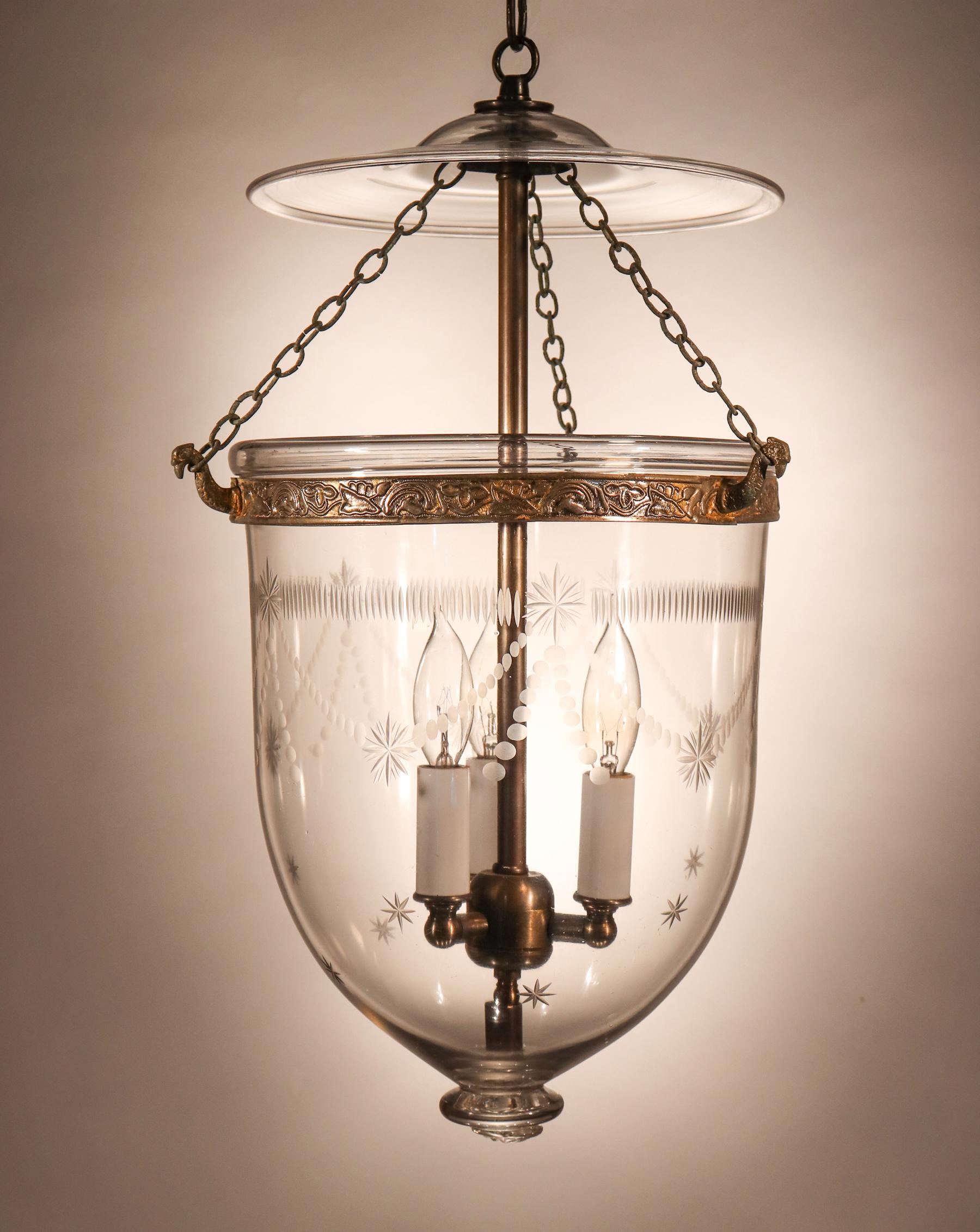 Victorian Antique Bell Jar Lantern with Federal Etching